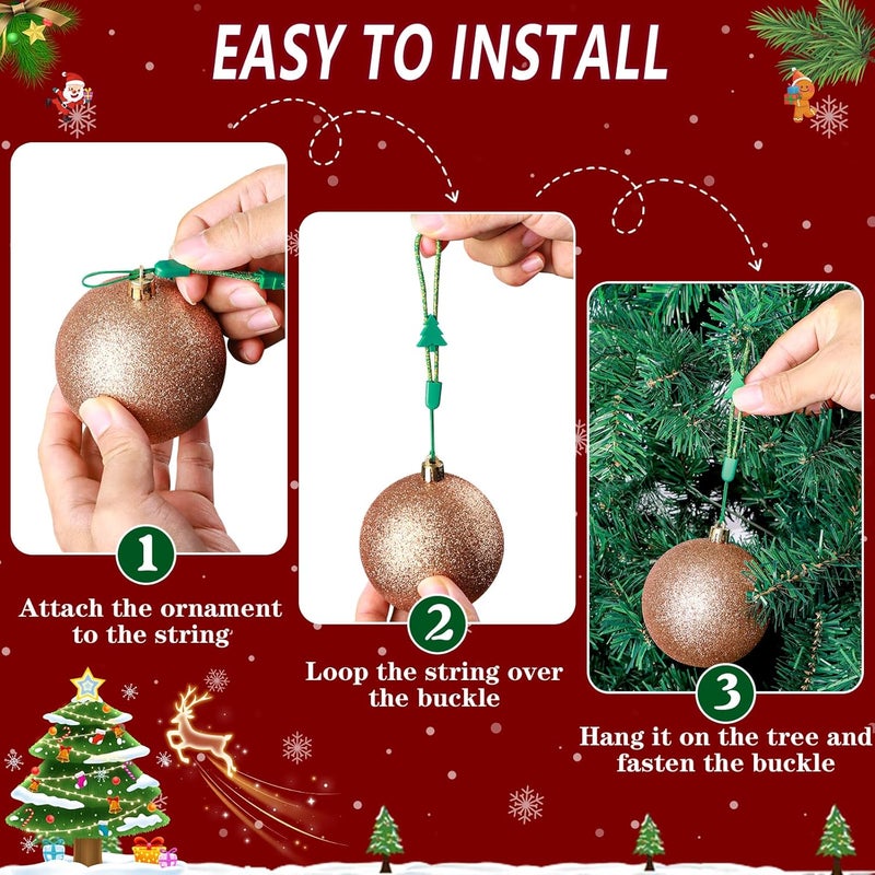 ANGAR 36 Pcs Adjustable Christmas Ornament Hooks, No-Slip Cat Child Proof Ornament Hangers String for Hanging Christmas Tree Decorations, Strong Accessorie for Small & Large Ornaments(Green-Gold) - Image 5